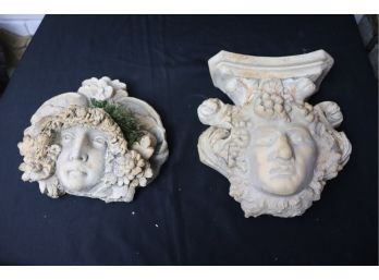 Pair Of Heavy Ceramic Wall Pocket Decor