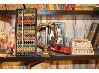 Mixed Lot Includes Vintage Abacus, Hanging Cast Metal Monkey , Benjamin Franklin