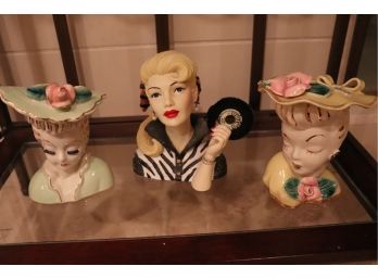 Lot Of Vintage Lady Head Vases