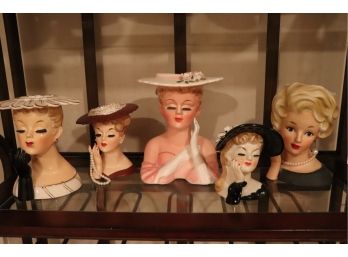 Lot Of 5 Vintage Lady Head Vases