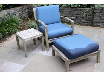 Crate & Barrel Teakwood Armchair & Ottoman & Side Tables