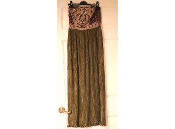 Mary Mcfadden Couture Size 4Fortuni Pleated Dress With Gorgeous Beaded Detail