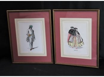 Pair Of Vintage Matted European Prints