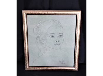 Beautiful Sketch Of Native Girl From Bali Signed By Artist Bali 65