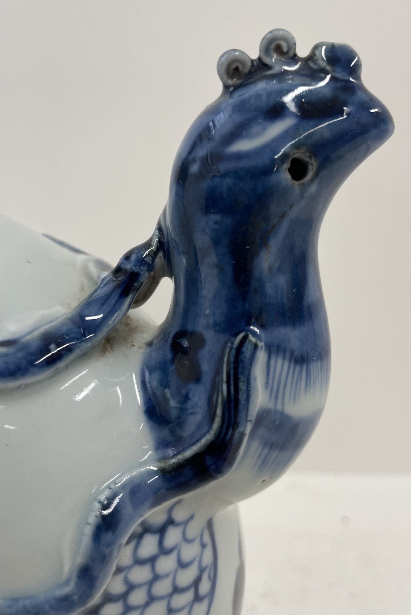 Vintage Chinese Blue & White Porcelain Phoenix Head Moon Flask Ewer ...
