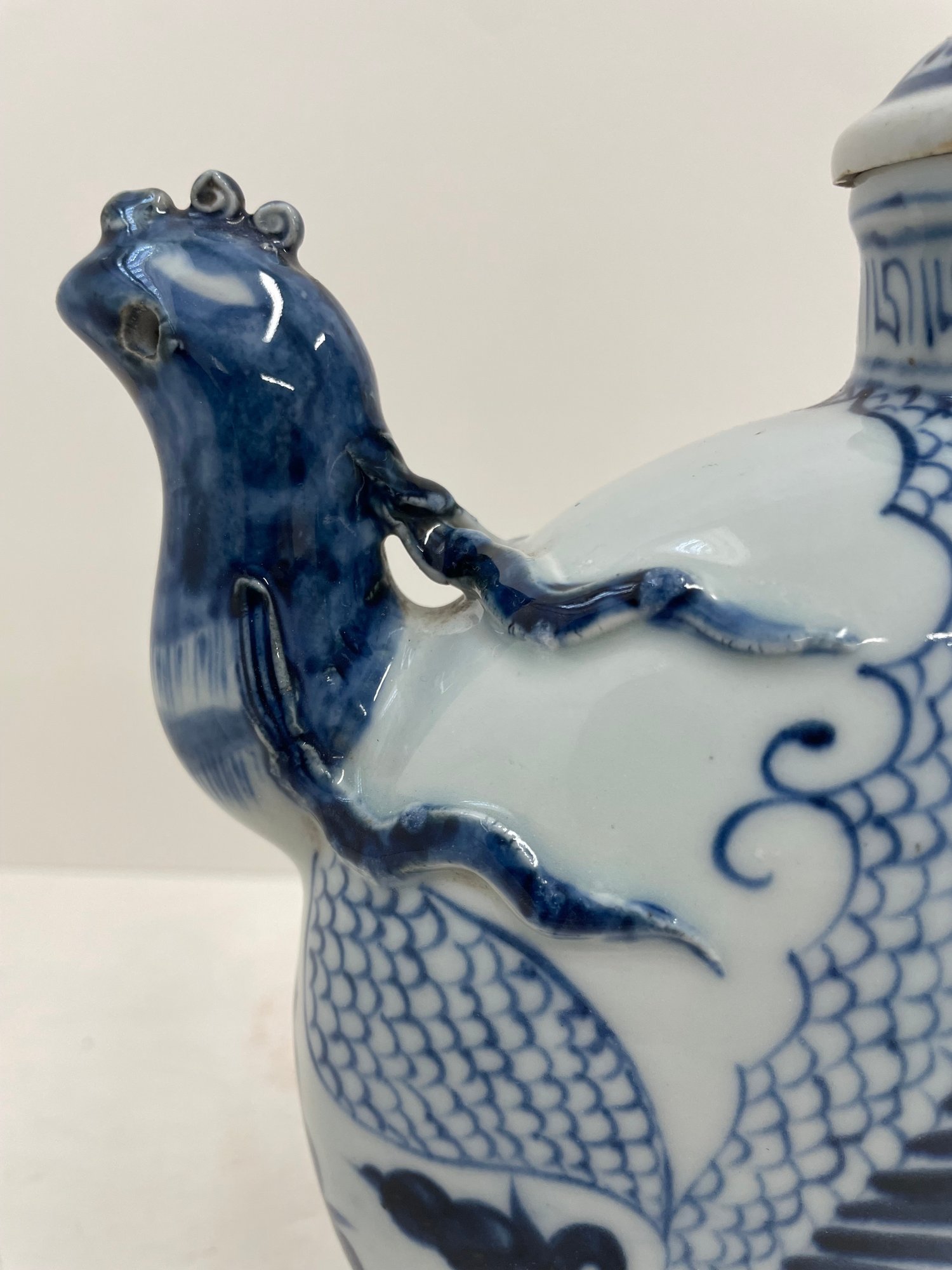Vintage Chinese Blue & White Porcelain Phoenix Head Moon Flask Ewer ...