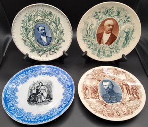 (4) Antique French Leaders Commemorative Plate Lot