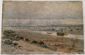 1893 Signed R.K. Roger Watercolor River Scene Painting On Paper