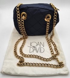 Joan & David Navy Quilted Nylon Shoulder Bag With Gold Chain Straps And Dust Bag