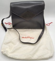 Vintage Salvatore Ferragamo Charcoal Dark Grey Leather Shoulder Bag With Dust Bag