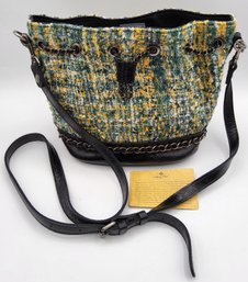 Patricia Nash Blue Multi Civetta Spring Boucle Tweed Bucket Crossbody Bag