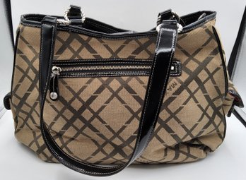 Maxx New York Brown And Black Patterned Canvas Shoulder Bag With Dust Bag