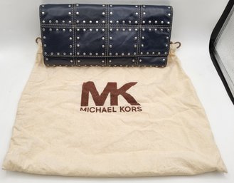 Michael Kors 'Astor' Navy Blue Studded Leather Clutch Purse With Dust Bag