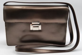 Vintage Gucci Brown Leather Push Lock Shoulder Bag