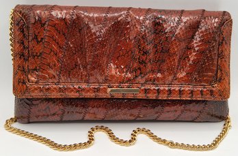 Vintage Susan Gail Brown Snakeskin Chain Clutch Shoulder Bag