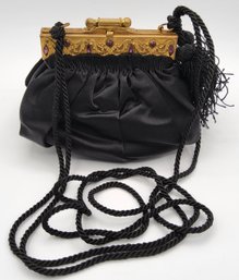 Revivals By Eric Javits Vintage Inspired Black Satin Evening Cocktail Bag