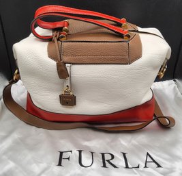 Furla Amalfi Pebbled Leather Colorblock Satchel With Dust Bag