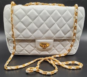 Vintage Jay Herbert New York White Quilted Leather Crossbody Handbag