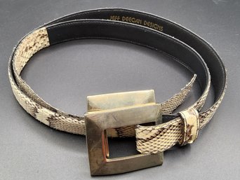 Vintage Jeff Deegan Designs Snakeskin Leather Belt With Nickel Bronze Belt Buckle