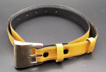 Vintage Jeff Deegan Designs Yellow/Gold Lizard Skin Belt With Removable Bronze Buckle