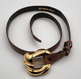 Vintage Jeff Deegan Designs Brown Lizard Skin Belt With Removable Gold-Tone Buckle