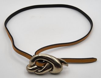 Vintage Jeff Deegan Designs Yellow/Gold Epsom Leather Belt With Nickel Silver Buckle
