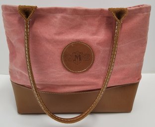 Vintage YRI Designs Coral Waxed Canvas & Brown Leather Tote Bag
