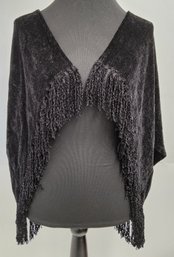 Vintage Churchill Weavers Handwoven Black Chenille Shawl With Fringed Trim