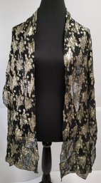 BCBGMAXAZRIA Sheer Black With Gold Metallic Floral Shawl