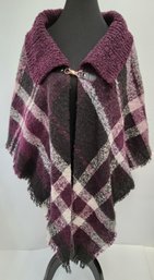 Vince Camuto Burgundy Plaid Poncho