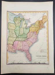 Antique Partial Map Plate Of The United States Drawn By J. Dower