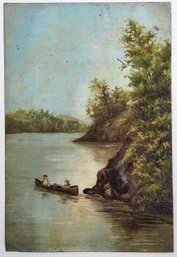 Antique Canoe On The River Folk Art Painting On Slate Shingle