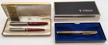 Vintage Parker 61 Fountain Pen & Mechanical Pencil Set & Parker 75 Sterling Silver Pen
