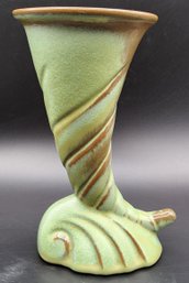 Vintage Frankoma Pottery #56 Prairie Green Cornucopia Vase
