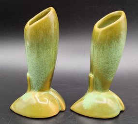 (2) Vintage Frankoma Pottery #32 Prairie Green 'Rocket' Bud Vase Lot