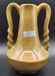 Vintage Gonder Pottery H-5 Double-Handled 9' Mustard-Brown Vase