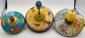 (3) Vintage Children's Tin Litho Spinning Top Lot #1