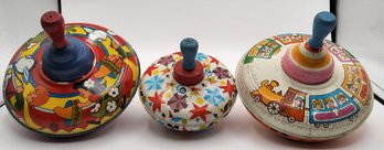 (3) Vintage Children's Tin Litho Spinning Top Lot #2