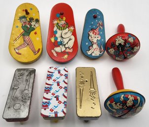 (8) Vintage Tin Litho Ratchet Crank Rattle Unmarked Noisemaker Lot