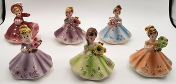 (6) Vintage Josef Originals Birthday Girl Birthstone Dolls Birth Month Figurine Lot