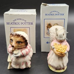 (2) Royal Albert Beatrix Potter Mrs. Tiggy Winkle & Goody Tiptoes Figurine Lot With Boxes