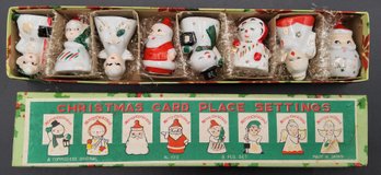Vintage 8pc Ceramic Christmas Place Card Place Settings - A Commodore Original In Box
