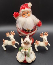 (4) Vintage Christmas Santa, Angel And Reindeer Decorative Figure Lot
