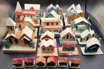 (22) Vintage Putz Cardboard House & Building Christmas Village Lot