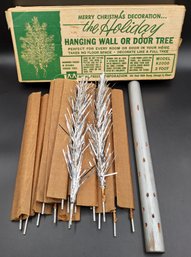 Vintage Christmas Holiday Hanging Wall Or Door Silver Tinsel Tree In Box