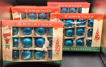 (45) Fantasia Brand Blue Glass Christmas Ornament Lot In Original Boxes