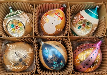 (6) LARGE Vintage Mercury Glass Christmas Ornament Lot