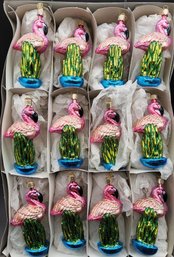 (12) Old World Christmas OWC Flamingo Ornament Lot In Original Box