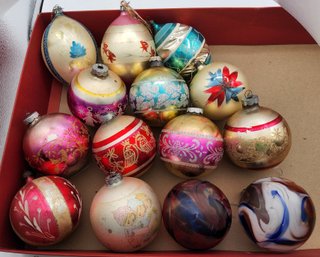(14) Vintage Blown Glass Ball & Teardrop Christmas Ornament Lot