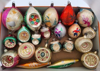(21) Vintage Blown Glass Teardrop And Indented Reflector Ornament Lot